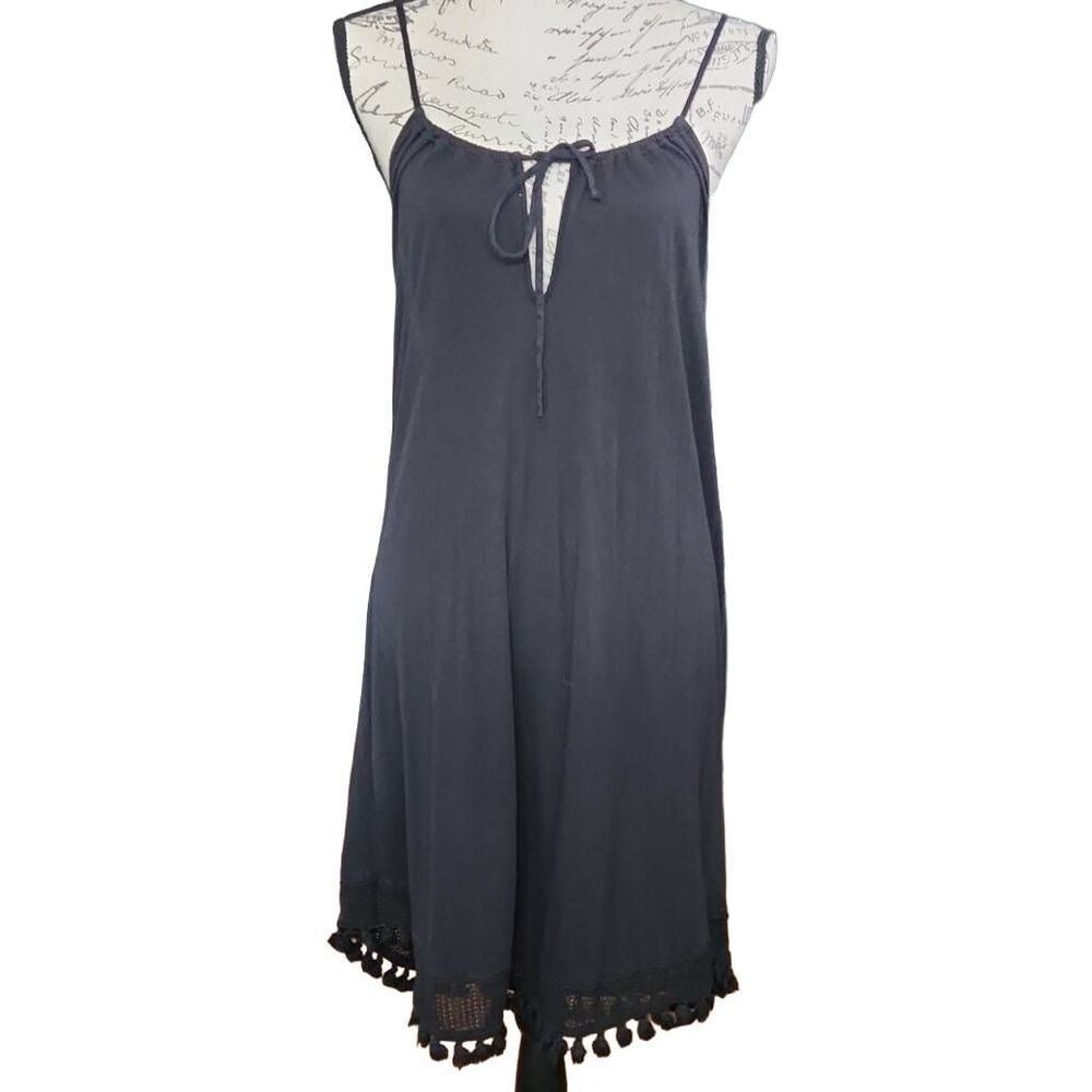 Michael Stars Women's Size Small Black Halter Crochet Fringe Bottom Dress